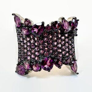 Garnet Ring Sterling Silver: Rhodolite Garnet Vintage Cluster Wide